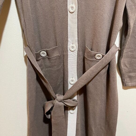 Cabi Size M Genteel Long Duster Cardigan Sweater Brown Button Front Belted - Picture 9 of 15